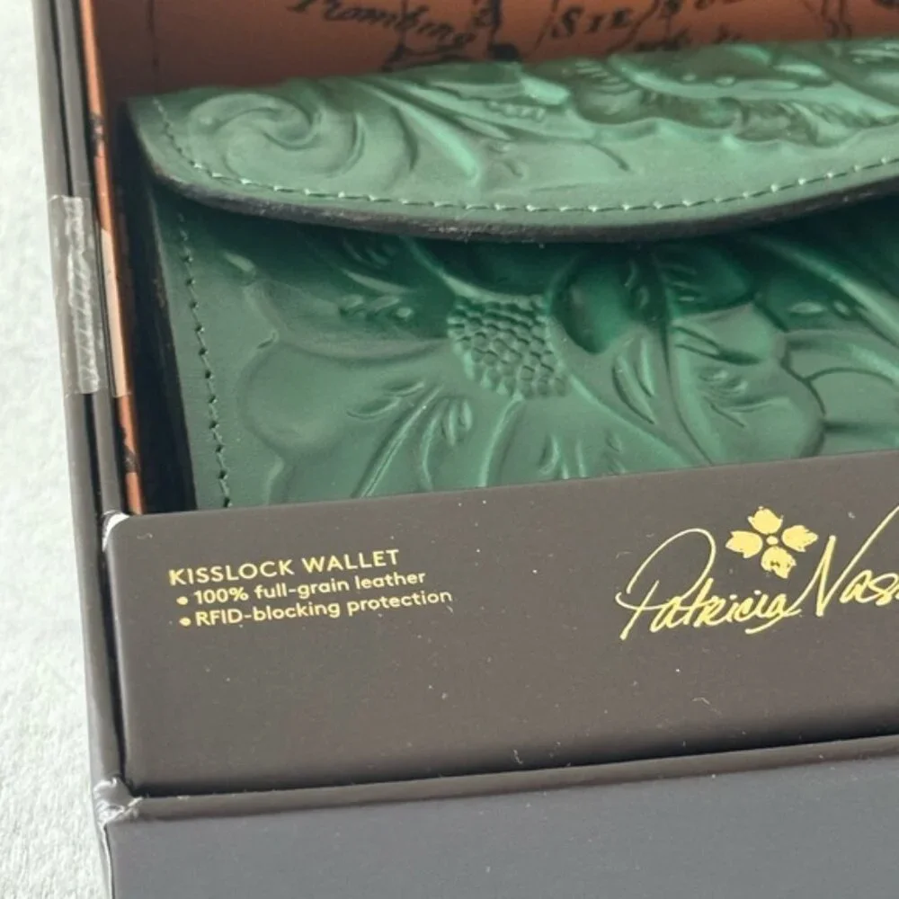 PATRICIA NASH Wallet Reiti Bi-Fold Tooled Leather RFID Green in Box